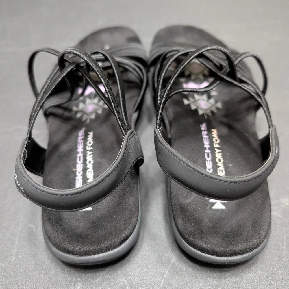 Skechers Reggae Slim Vacay Black Strappy Memory Foam Sandals Womens 7